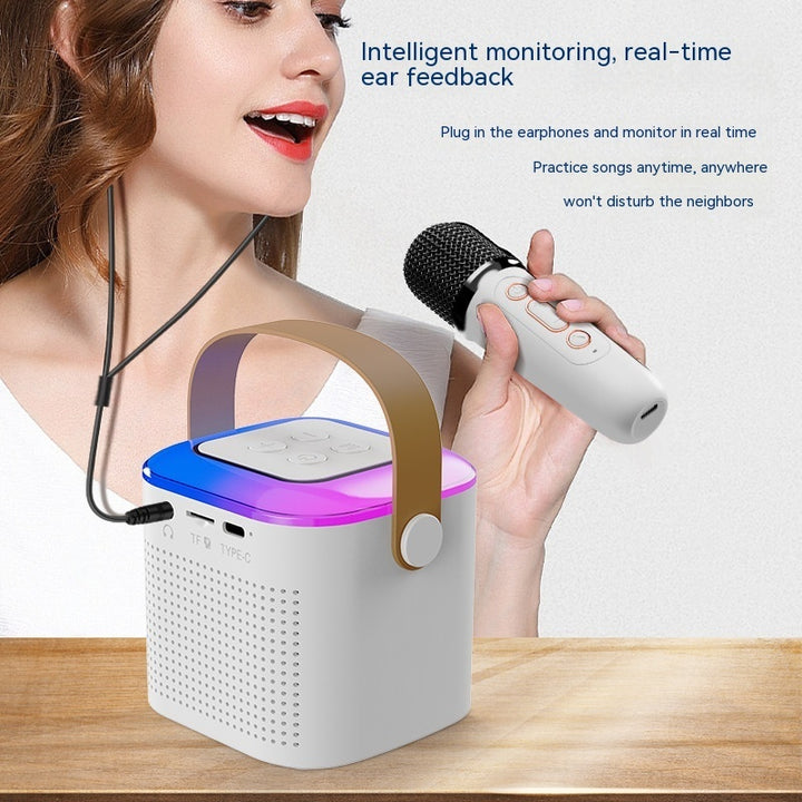 Bluetooth Karaoke Machine - Wireless Microphone with RGB Light, Home Family Singing Speaker