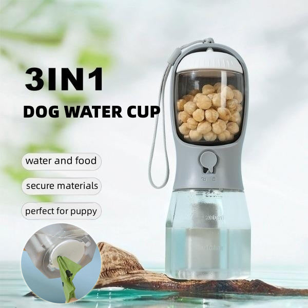 3-in-1 Portable Dog Water Cup - Drinking, Food, and Garbage Bag Multi-Functional Pet Cup