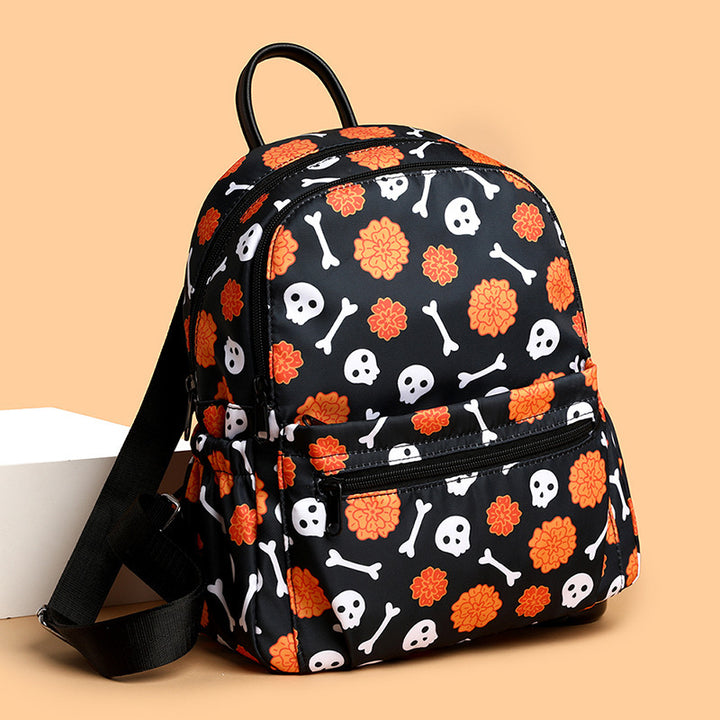 Women's Halloween Skull Print Backpack – Waterproof, Large Capacity Travel Bag