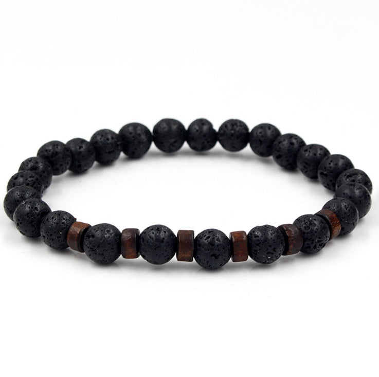 Men's Black Volcanic Stone Bracelet - Unique Personality Design