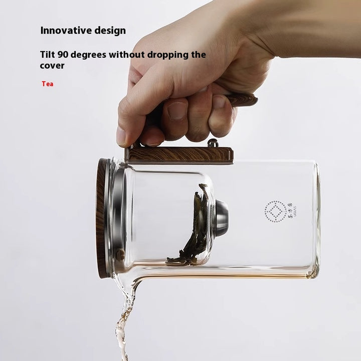 Magnetic Glass Teapot with Wood Handle & One-Click Filtration