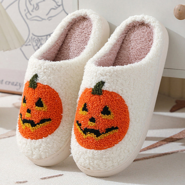 Halloween Pumpkin Cartoon Slippers – Warm Winter Indoor Shoes for Couples