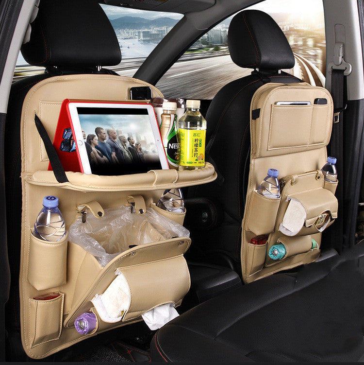 PU Leather Car Storage Bag - Multifunction Seat Back Tray Hanging Bag, Waterproof Organizer for Automotive Interior