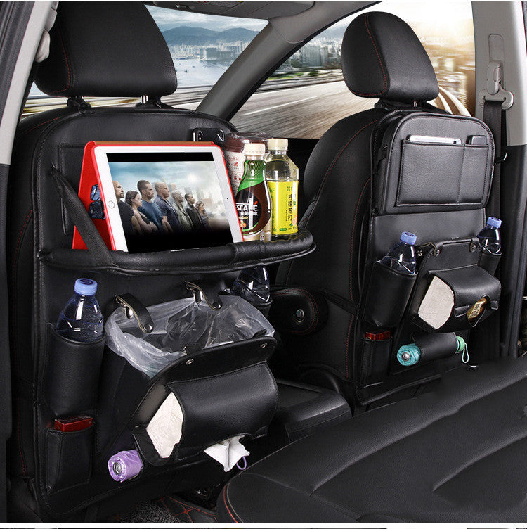 PU Leather Car Storage Bag - Multifunction Seat Back Tray Hanging Bag, Waterproof Organizer for Automotive Interior