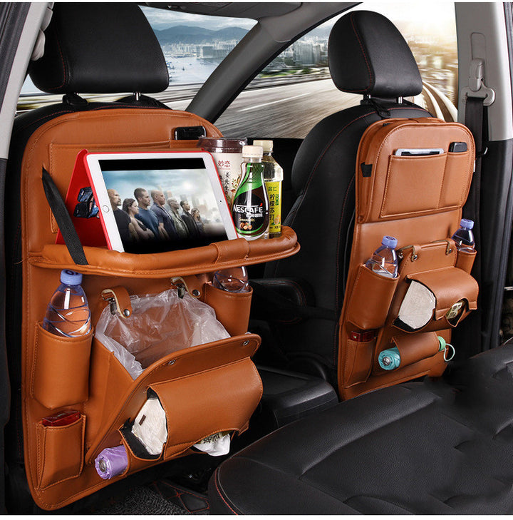 PU Leather Car Storage Bag - Multifunction Seat Back Tray Hanging Bag, Waterproof Organizer for Automotive Interior