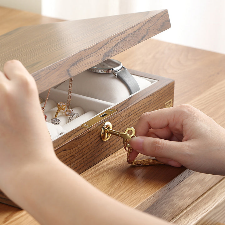 Solid Wood Jewelry Box with Lock - Elegant Necklace Storage Case