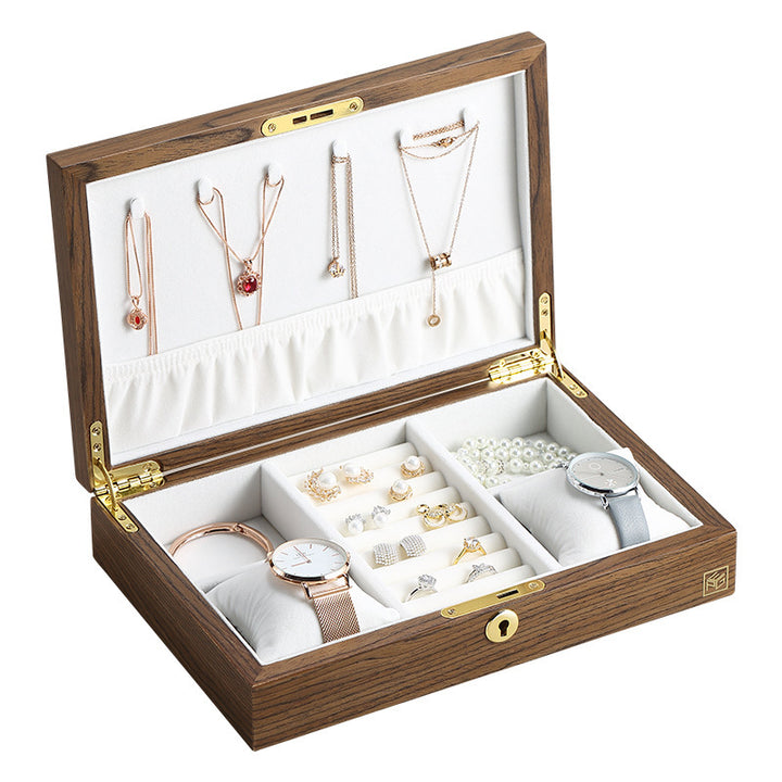 Solid Wood Jewelry Box with Lock - Elegant Necklace Storage Case