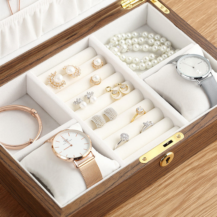 Solid Wood Jewelry Box with Lock - Elegant Necklace Storage Case