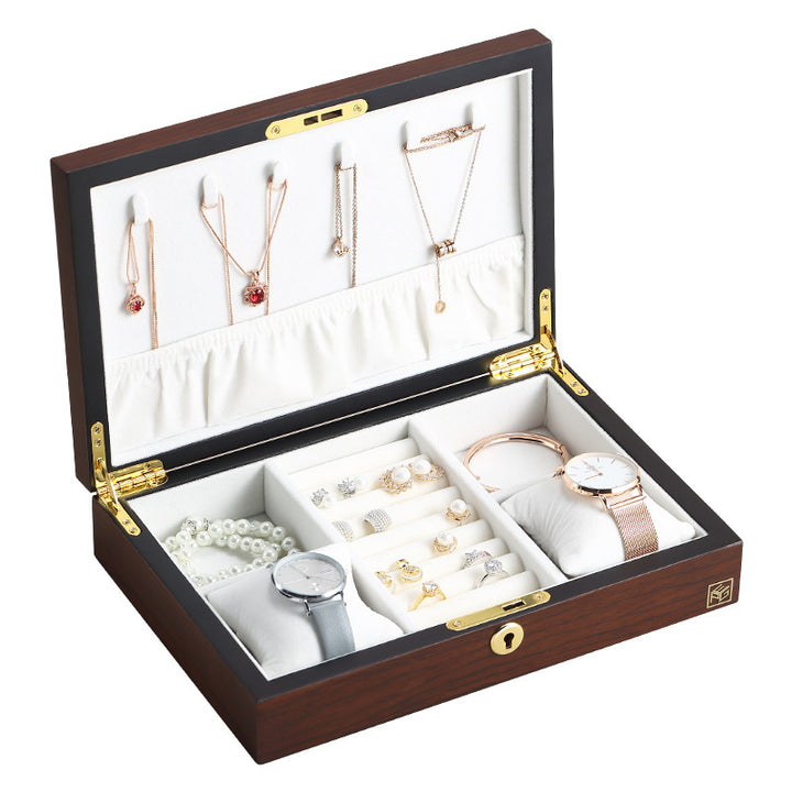 Solid Wood Jewelry Box with Lock - Elegant Necklace Storage Case