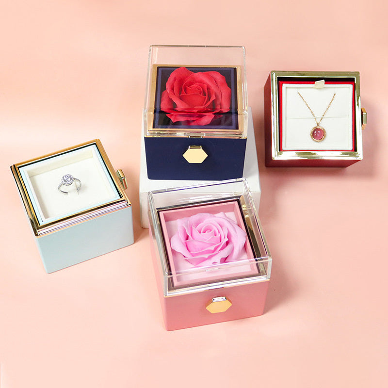 Rotating Soap Rose Gift Box - Creative Jewelry Box for Valentine's Day