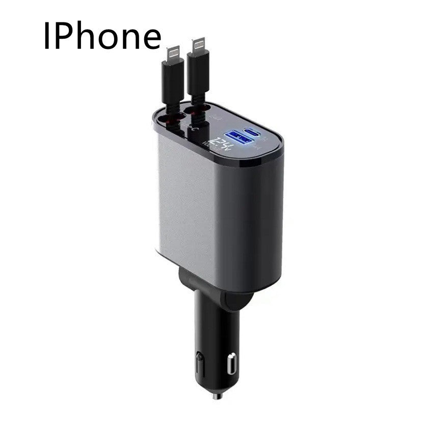 Metal Car Charger - 100W Super Fast Charging, USB & Type-C Adapter for Car Cigarette Lighter