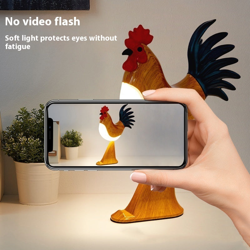 LED Rooster Night Light – Rechargeable Touch Lamp with Sound, Dimmable Bedside & Bedroom Lamp, Car Ambience Aroma Lamp, Home Decor