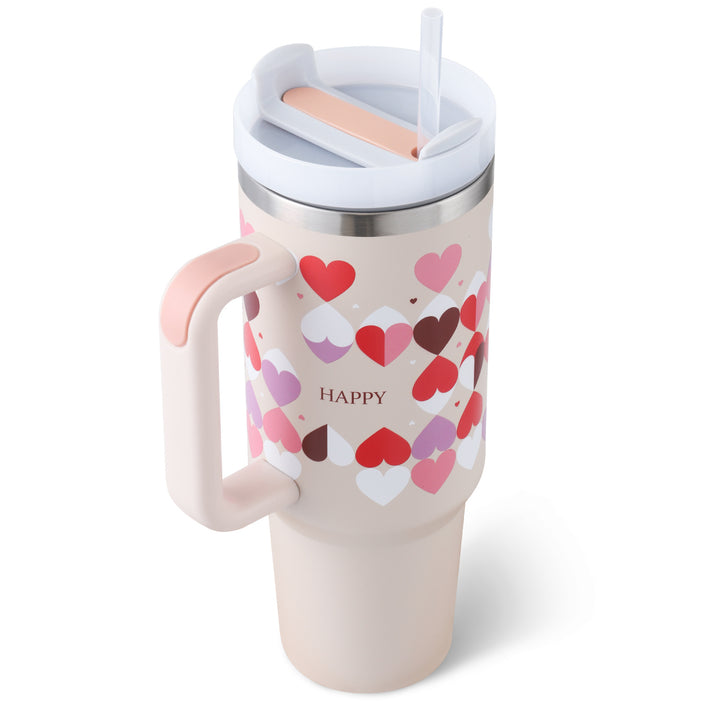 Insulated Tumbler with Handle & Straw - Spill-Proof Stainless Steel Coffee Mug with Lid - Perfect for Car, Gym, Office, Travel & Valentine’s Day Gift