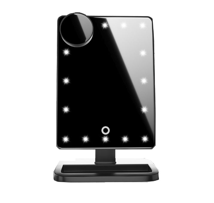 Touch Screen Makeup Mirror - 20 LED Lights, Bluetooth Music Speaker, 10X Magnification