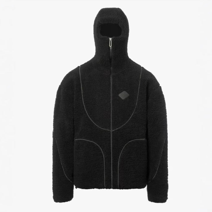 Men's Lamb Wool Hooded Zipper Coat - Stylish Patchwork Sweatshirt for Casual Fashion