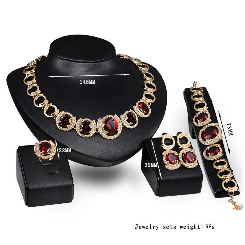 Gold Jewelry Set - 4-Piece with Blue Gems, Wedding and Banquet Jewelry for Ladies