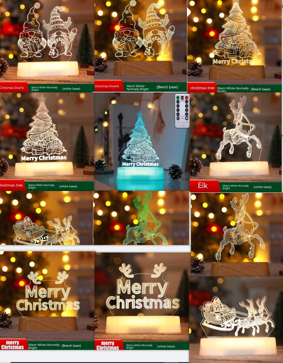 3D Acrylic LED Christmas Decoration Lamp – Holiday Night Light Gift