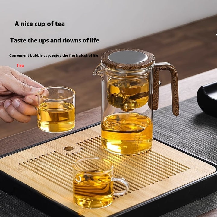 Magnetic Glass Teapot with Wood Handle & One-Click Filtration