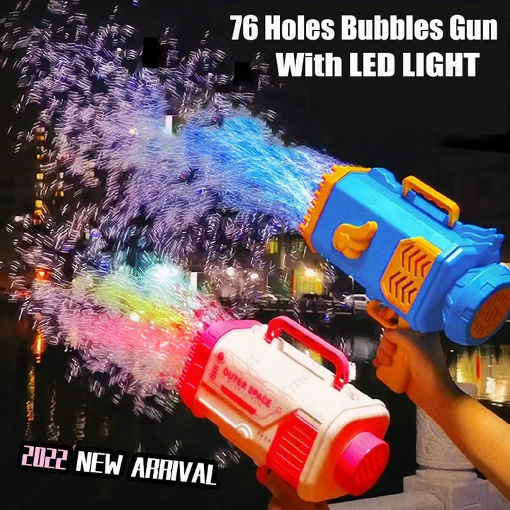 Bubble Gun Rocket - 69-Hole Automatic Soap Bubble Blower with Light for Kids