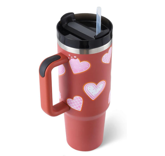 Insulated Tumbler with Handle & Straw - Spill-Proof Stainless Steel Coffee Mug with Lid - Perfect for Car, Gym, Office, Travel & Valentine’s Day Gift