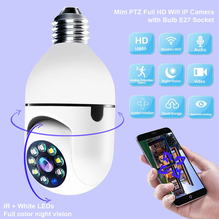 WiFi 1080P Bulb Camera - 4X Zoom, E27 Home Security Camera with 5G WiFi and Alarm Monitor