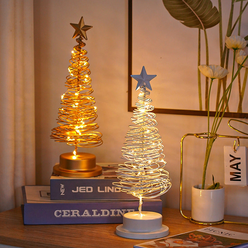 LED Spiral Christmas Tree Table Lamp – Wrought Iron Night Light Decor