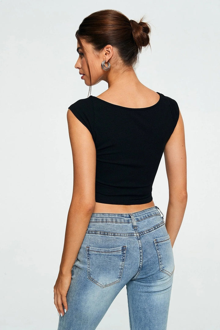 Solid Sleeveless Crop Top - Sweetheart Neck Ribbed Style