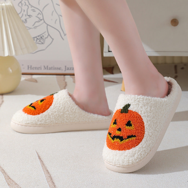 Halloween Pumpkin Cartoon Slippers – Warm Winter Indoor Shoes for Couples