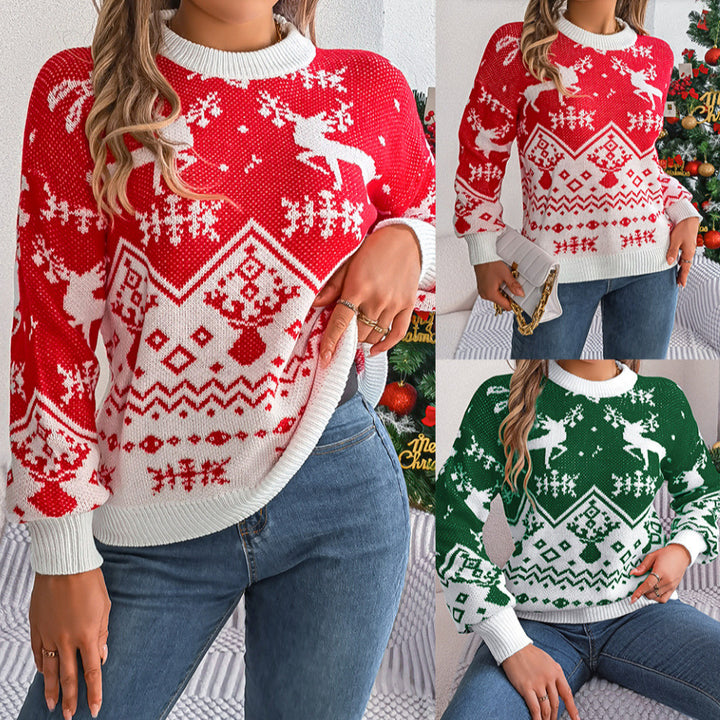 2025 New Year Women’s Deer Pattern Hoodie – Christmas Pullover Sweater