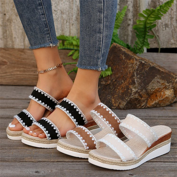 New Hemp Rope Woven Wedge Slippers - Summer Ethnic Style Sandals, Double Wide Strappy Shoes for Women