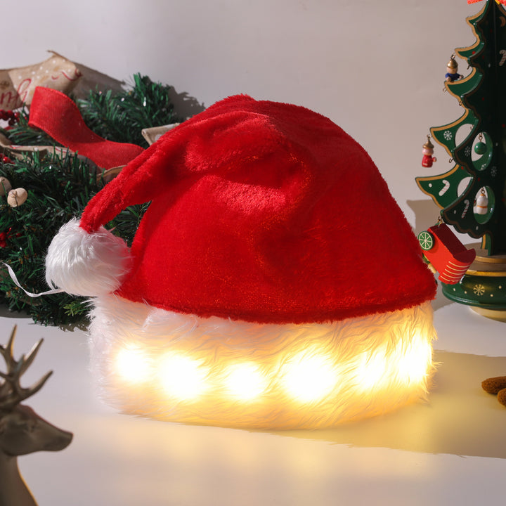 LED Luminous Santa Hat – Plush Christmas Hat for Kids & Adults