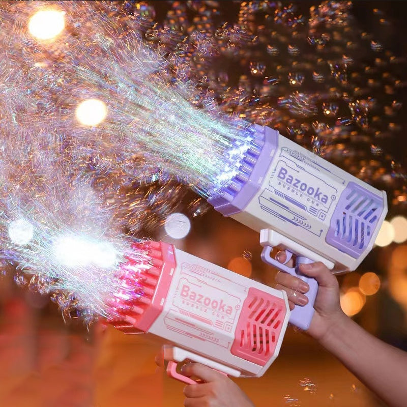 Bubble Gun Rocket - 69-Hole Automatic Soap Bubble Blower with Light for Kids