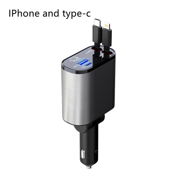 Metal Car Charger - 100W Super Fast Charging, USB & Type-C Adapter for Car Cigarette Lighter