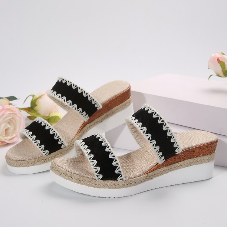 New Hemp Rope Woven Wedge Slippers - Summer Ethnic Style Sandals, Double Wide Strappy Shoes for Women