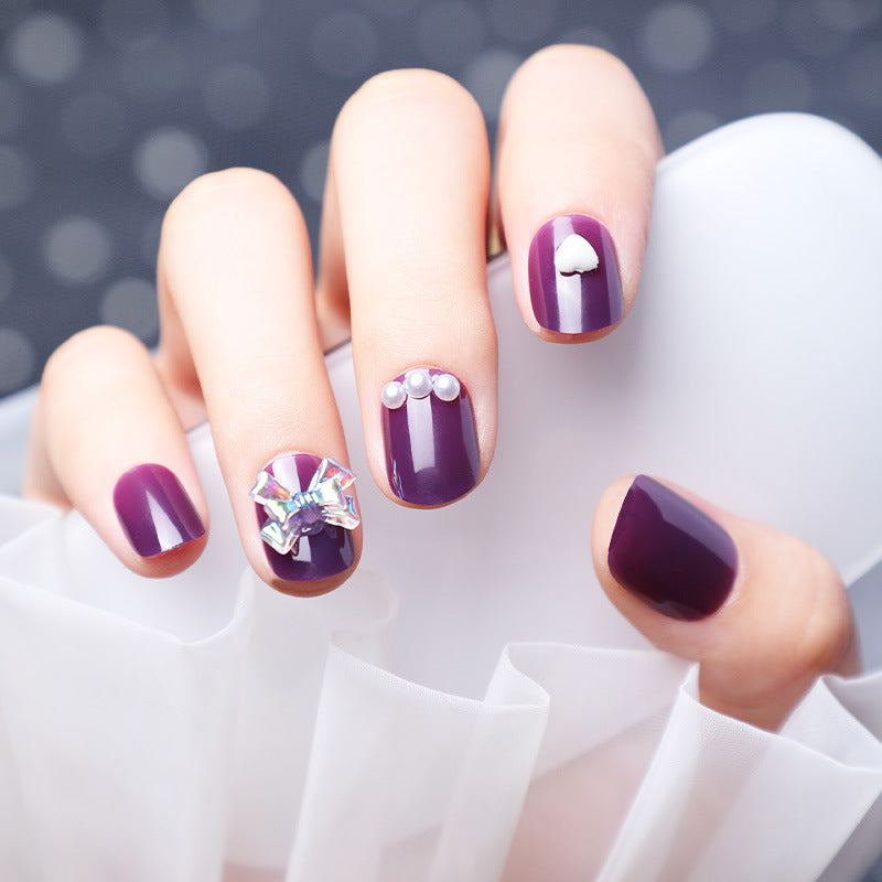 Purple Fake Nails with Diamond Accents - Glamorous Nail Set