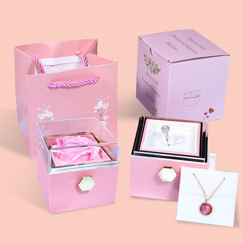 Rotating Soap Rose Gift Box - Creative Jewelry Box for Valentine's Day