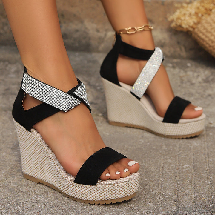 Fish Mouth High Wedge Sandals - Rhinestone Design, Fashion Summer Platform Shoes for Women