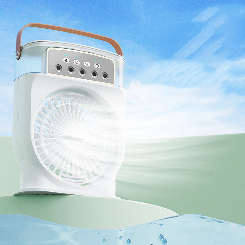 Portable USB Air Conditioner Cooling Fan - 5 Spray Modes, 7-Color Light, 600ML Water Tank Mist Cooler and Humidifier