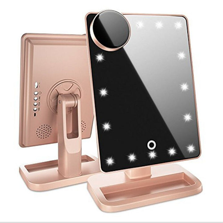 Touch Screen Makeup Mirror - 20 LED Lights, Bluetooth Music Speaker, 10X Magnification