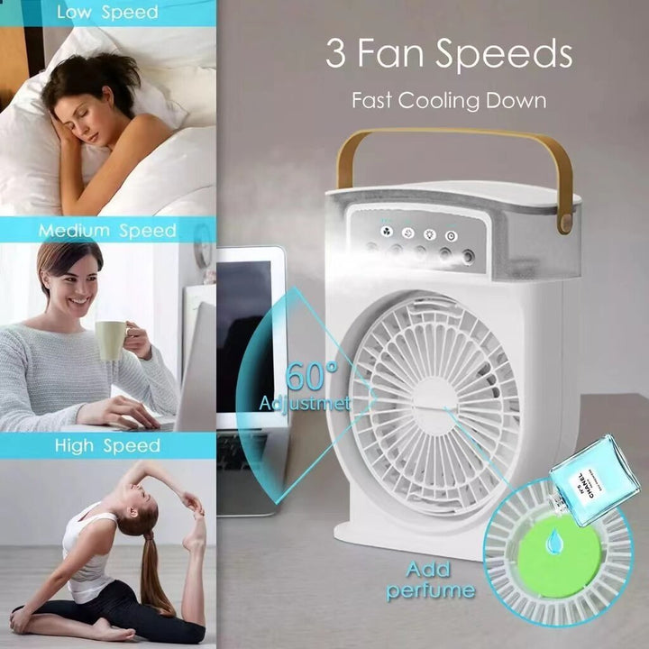 Portable USB Air Conditioner Cooling Fan - 5 Spray Modes, 7-Color Light, 600ML Water Tank Mist Cooler and Humidifier