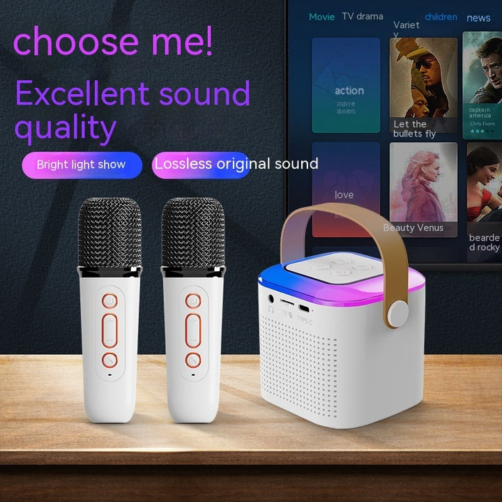 Bluetooth Karaoke Machine - Wireless Microphone with RGB Light, Home Family Singing Speaker