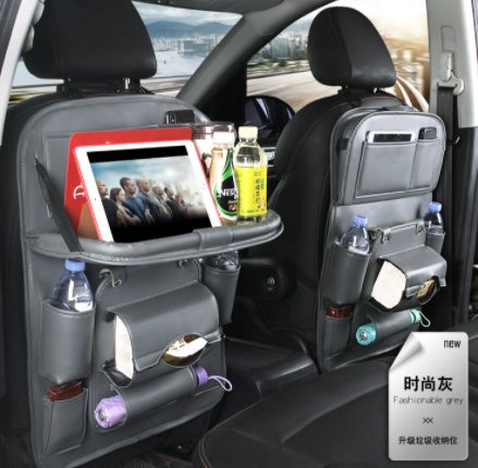 PU Leather Car Storage Bag - Multifunction Seat Back Tray Hanging Bag, Waterproof Organizer for Automotive Interior