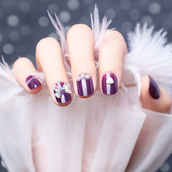 Purple Fake Nails with Diamond Accents - Glamorous Nail Set