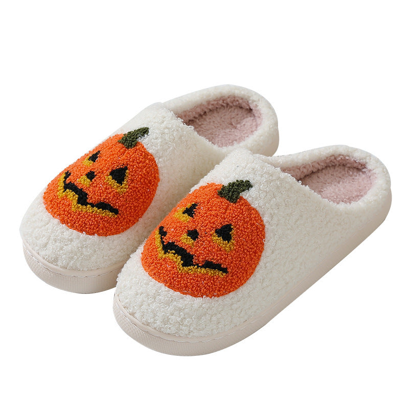 Halloween Pumpkin Cartoon Slippers – Warm Winter Indoor Shoes for Couples