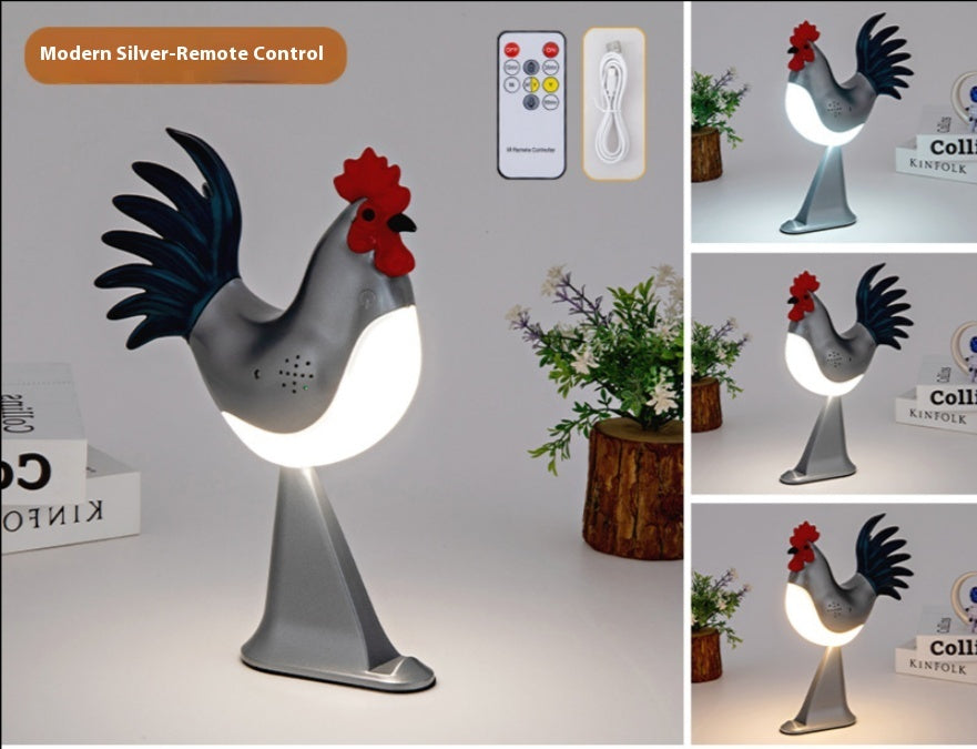 LED Rooster Night Light – Rechargeable Touch Lamp with Sound, Dimmable Bedside & Bedroom Lamp, Car Ambience Aroma Lamp, Home Decor