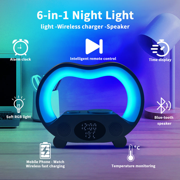 2024 New 6-in-1 Smart LED Table Lamp - Bluetooth Speaker, Wireless Charger, and Remote Control