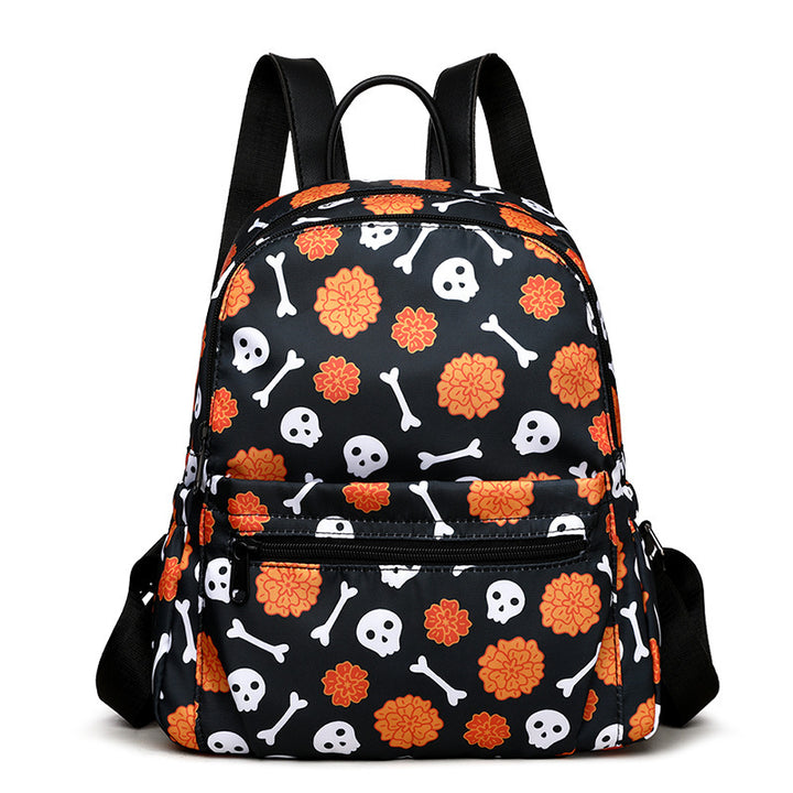 Women's Halloween Skull Print Backpack – Waterproof, Large Capacity Travel Bag