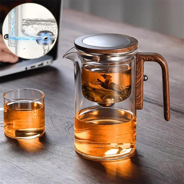 Magnetic Glass Teapot with Wood Handle & One-Click Filtration