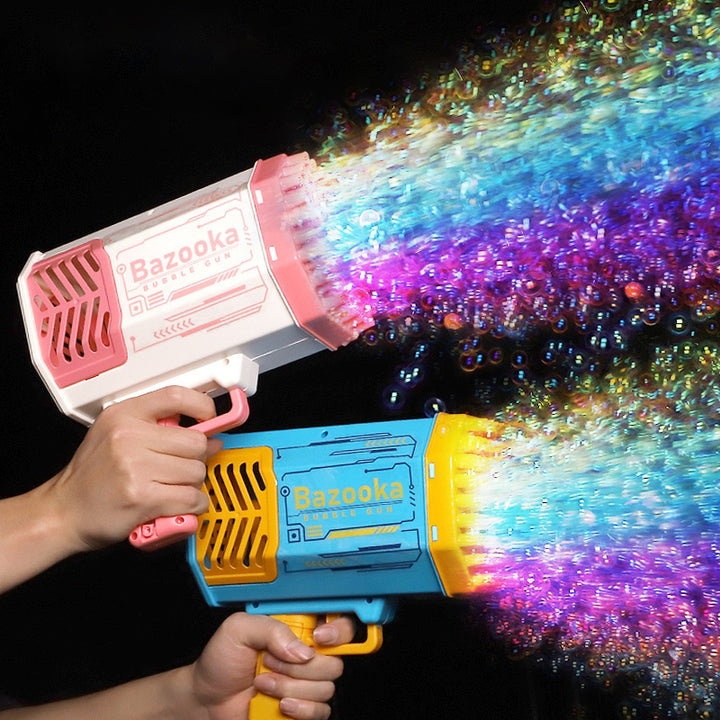 Bubble Gun Rocket - 69-Hole Automatic Soap Bubble Blower with Light for Kids