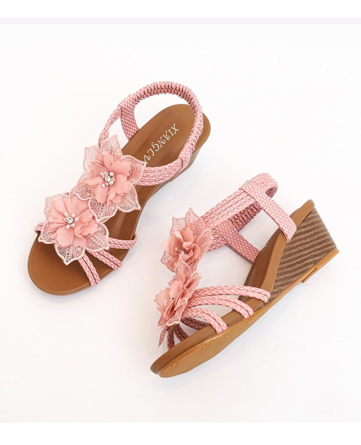 Wedge Roman Bohemian Retro Flower Sandals - Vacation Footwear for Women